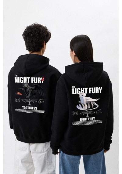 Brz Collection Unisex Oversize Light Fury Ejderhanı Nasıl Eğitirsin T-shirt Siyah