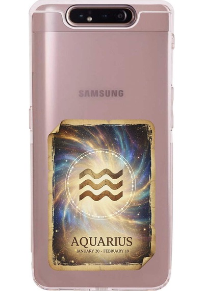 Samsung Galaxy A90 İle Uyumlu Burç Kartları Kova Tasarımlı Şeffaf Silikon Kılıf Şeffaf