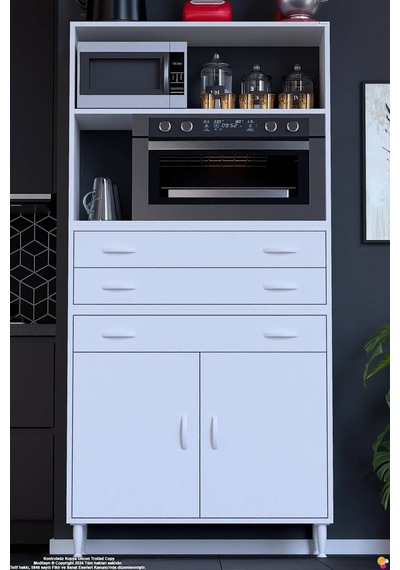 Miray 95 Cm Mutfak Standı Fırın Dolabı Çok Amaçlı Dolap Beyaz Kiler Banyo Dolabı 95x194x32 Cm