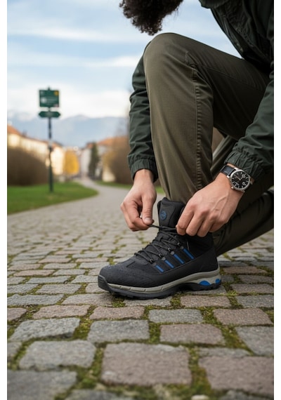 Enoch Erkek Siyah Mavi Waterproof Kürklü Outdoor Trekking Ve Doğa Yürüyüş Botu Siyah - Mavi