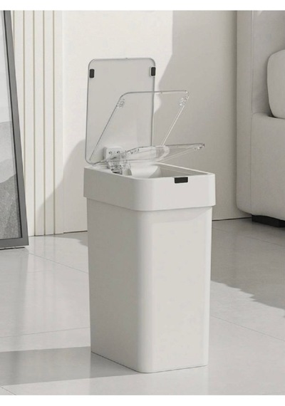 Sensörlü Çöp Kovası 9 Litre Beyaz Kızılötesi Sensörlü Otomatik Kapak Sessiz & Antibakteriyel Beyaz