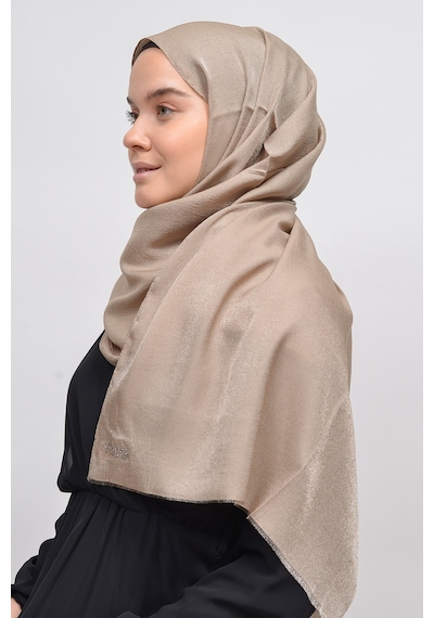 Altobeh Kadın Düz Renk Pırıltı Simli Tesettür Shawl Parlak Abiye Şal - Açık Vizon