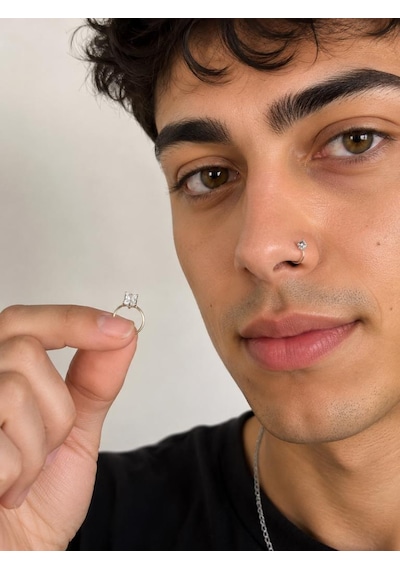 925 Ayar Gümüş Minimal Burun Hızması Piercing Zirkon Taşlı Unisex Halka Nose Ring Günlük Kullanım Şık Tasarım Gri 89423270