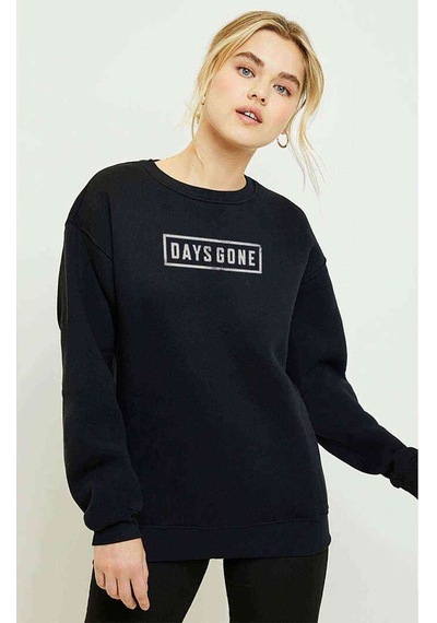 Days Gone Logo Baskılı Siyah Kadın Sweatshirt