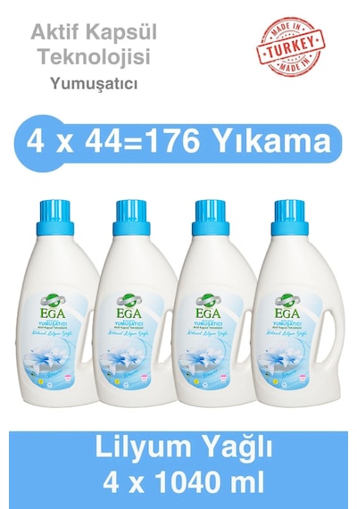 Ega Kimya Aktif Kapsül Teknolojili Lilyum Çamaşır Yumuşatıcısı 4 x 1040 ML