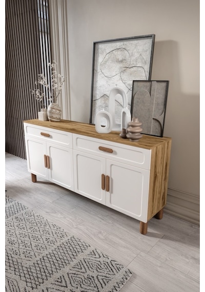 Flora Bohem Serisi 4 Kapaklı 2 Çekmeceli Salon Konsolu Büfe Aytaşı Ceviz 180x84 Cm Ceviz - Ekru Flora Bohem Serisi 4 Kapaklı 2 Çekmeceli Salon Konsolu Büfe Aytaşı Ceviz 180x84 Cm Ceviz - Ekru