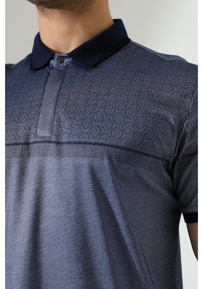 Rıbana Classıc Fermuar Detaylı Desenli Pamuklu Polo Yaka T-shirt Füme