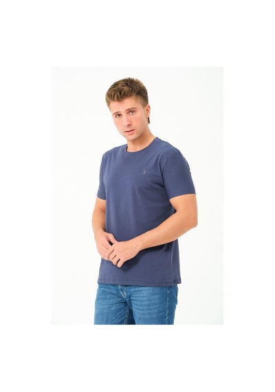 Erkek Basic Göğüs Nakış Detaylı Standart Fit Normal Kesim %100 Pamuk T-shirt Gri Melanj