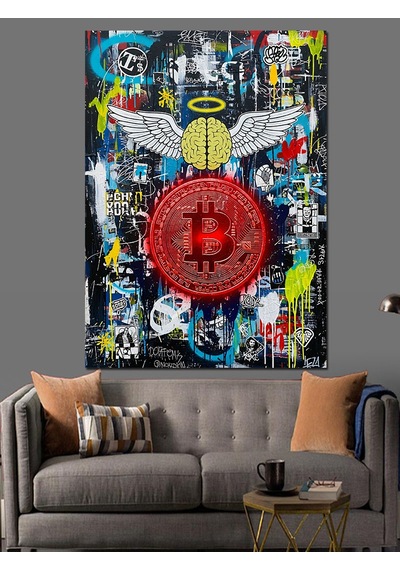 Ahşap Tablo Bitcoin Renkli Soyut Sanat