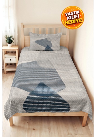 Geometrik Gri Mavi Genç Odası Tek Kişilik Pike Takımı-modern Çizgili 160x220cm Kapitone Yatak Örtüsü Şeffaf