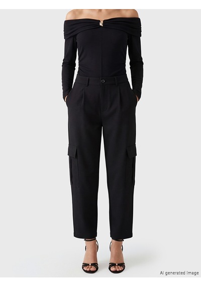 Lcw Vision Siyah Loose Fit Kadın Pileli Kargo Pantolon