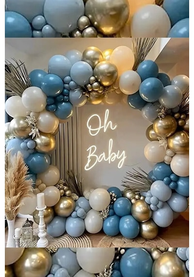 Beysüs Krom Gold Derin Okyanus Fırtına Mavisi Ve Sütlü Kahve Balon Zinciri 60 Adet Standart