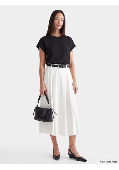 Lcw Everyday Siyah Şerit Detaylı Soft Touch Oversize Kadın Tişört