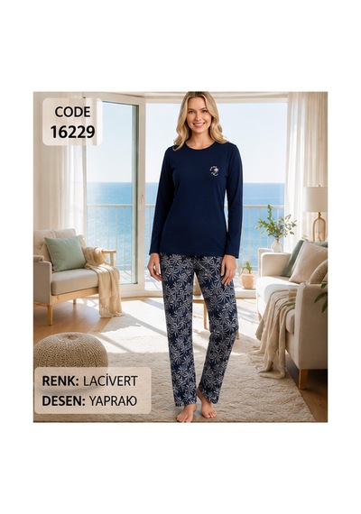 Melodi Kadın Standart Kalıp %100 Pamuk Bisiklet Yaka Uzun Kollu Baharlık Pijama Takımı 16229 - 1 Adet Lacivert Melodi Kadın Standart Kalıp %100 Pamuk Bisiklet Yaka Uzun Kollu Baharlık Pijama Takımı 16229 - 1 Adet Lacivert