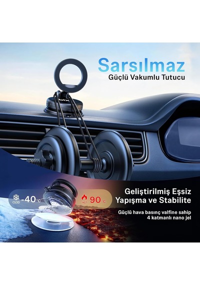 Tch05 360 Derece Dönebilen Vakumlu Manyetik Mıknatıslı Araç İçi Telefon Tutucu Siyah
