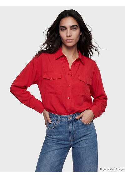Lcw Vision Kırmızı Modal Karışımlı Oversize Kadın Gömlek