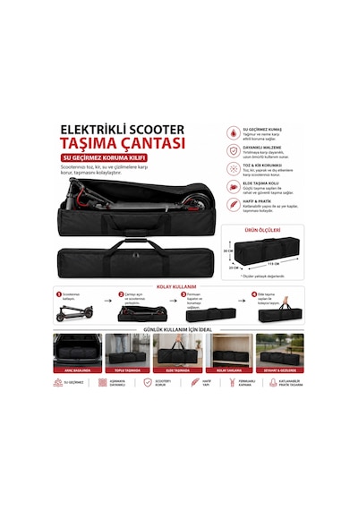 Elektrikli Scooter Taşıma Çantası Fermuarlı Suya Dayanıklı Katlanabilir Scooter Koruma Ve Saklama Kılıfı Diğer