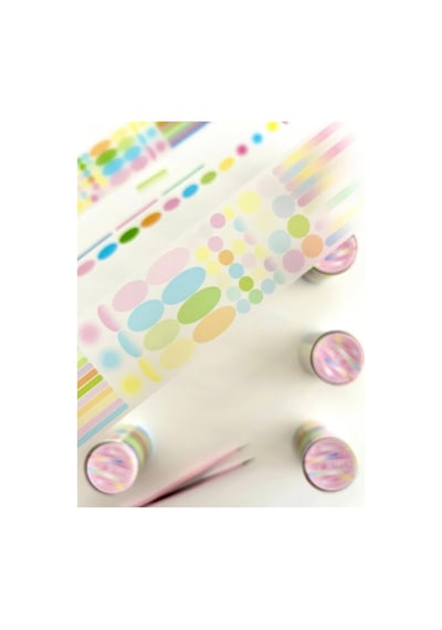Tr Pastel Renkli Yuvarlak Ve Çizgi Desenli 2m 570adet Tek Tek Çıkartma Sticker Washi Etiket 1