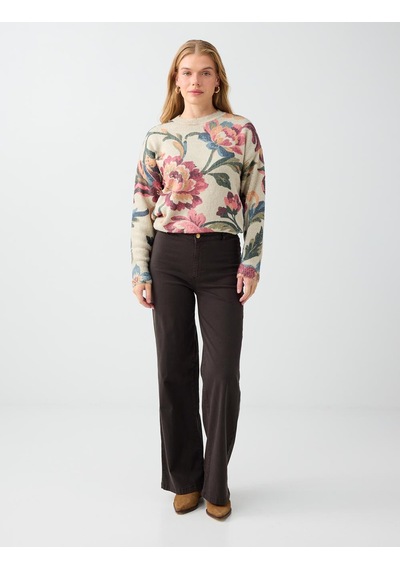 Jimmy Key Ekru Floral Desenli Bisiklet Yaka Triko Kazak 6ww137866114