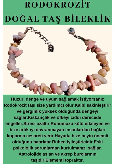 Gümüştel El Sanatları Sertifikalı Rodokrozit Doğal Taş Bileklik Aaa Kalite Çok Renkli