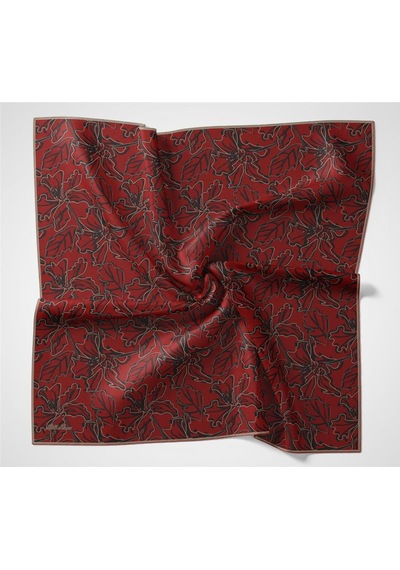 Silk Home Pamuk Polyester Soft Eşarp Kırmızı Zemin Vizon-siyah Lilyum Desenli Kaymaz Tok Duruşlu 90x90 Çok Renkli