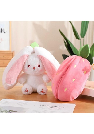 Fermuarlı Çilek Tavşan Peluş Oyuncak 20cm Tüylü Tavşan Hediyelik Yumoş Arkadaş Çok Renkli