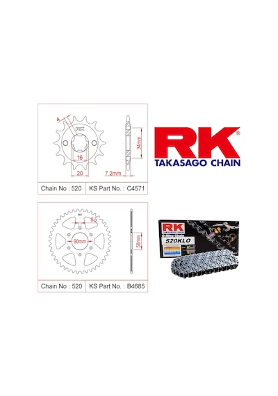 Rk Zincir Dişli Seti Bajaj Pulsar Ns 200 14-20, Rs 200 15-20