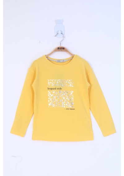 Toontoy Kids Toontoy Kız Çocuk Leopard Style Baskılı Tişört Sarı