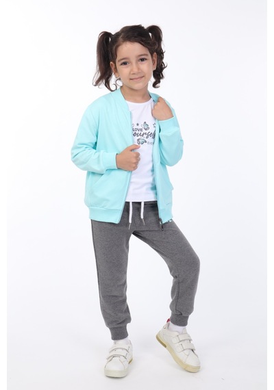 Toontoy Kids Toontoy Kız Çocuk 3lü Baskılı Eşofman Takım Su Yeşili