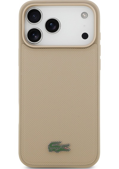 Apple Uyumlu iPhone 17 Pro Max Kılıf Lacoste Lisanslı M-safeli Pu Pike Desenli Metal Logo Kartlıklı Kapak Bej Bej