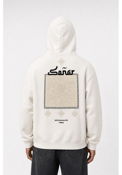 Respire Erkek Sonar Nakışlı Oversize Hoodie Ekru