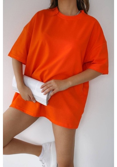 Startmore Unisex Pamuk Bisiklet Yaka Oversize T-shirt Turuncu