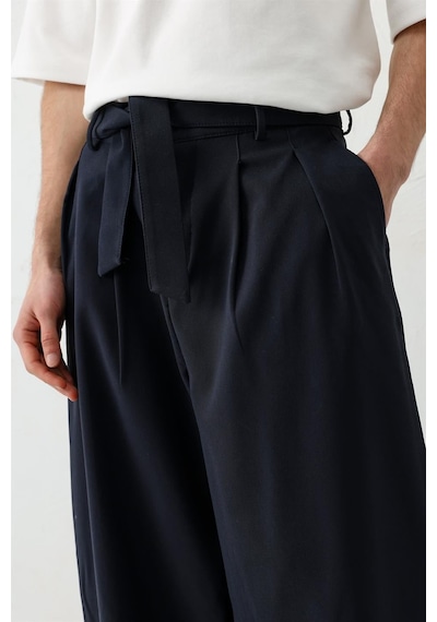 Vamos Barrel Fit Tailored Fit Kemerli Pantolon Lacivert