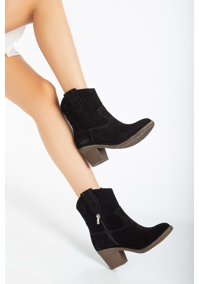 Analin Shoes Kadın Hakiki Deri Western Kovboy Bot Siyah Süet