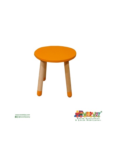 Woodnjoy Wood & Joy Doğal Ahşap Renkli Çocuk Tabure Turuncu Turuncu