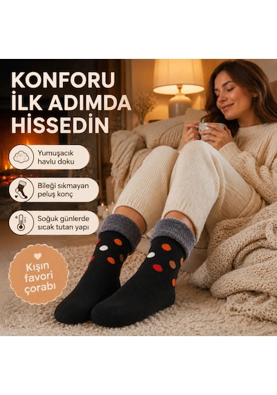DS Wak 8 Li Kadın Kışlık Havlu Çorap Sıcak Tutan Karışık Desenli Ekonomik Çoklu Çorap Seti Çok  Renkli