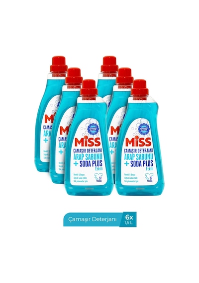 Miss Sıvı Çamaşır Deterjanı Arap Sabunu + Soda Etkili 1.5 Lt 6'lı 1500 ML