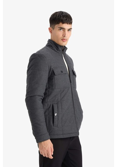 Defacto Slim Fit Dar Kesim Dik Yaka Astarlı Fermuarlı Cepli Kışlık Şişme Penye Mont E7888ax25auar167 Antrasit