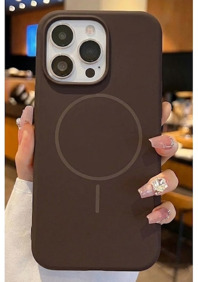 Apple İphone 15 Pro Max Uyumlu Magsafe Lansman Silikon Kılıf Kahverengi