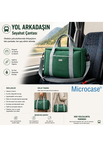Microcase 4 Bölmeli Geniş Hacim Dayanıklı Seyahat Malzeme Çantası X Large Al7024 Yeşil