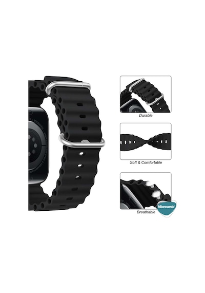 Microsonic Apple Uyumlu  Watch Series 7 45mm Kordon Ocean Band Bej