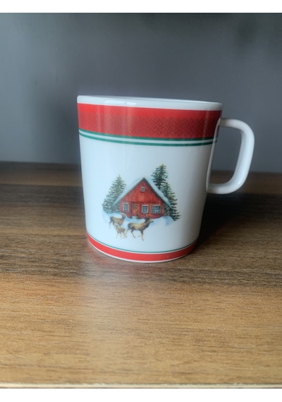 Yeni Yıl-noel Geyikli Ev Model Tekli Kupa Çok Renkli