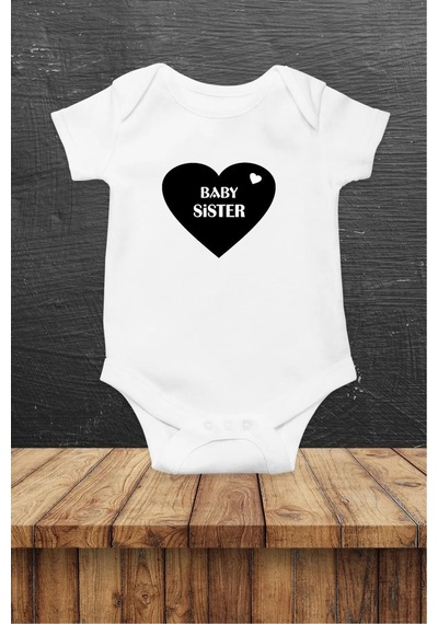 Hediyenza Baby Sister Özel Tasarım Bebek Zıbın Pamuklu Çıtçıtlı Body Beyaz