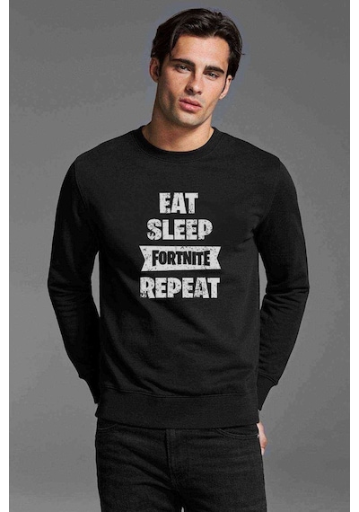 Fortnıte Baskılı Siyah Erkek Örme Sweatshirt