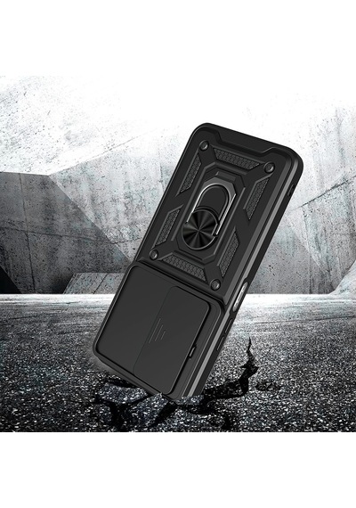 Vendas Xiaomi Redmi 15 Kılıf Magnetik Standlı Kamera Korumalı Zore Sürgülü Vega Kapak Siyah