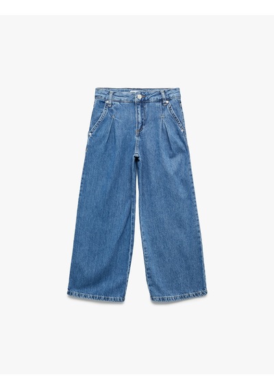 Koton Pamuklu Cepli Geniş Paça Denim Pantolon Orta İndigo 6wkg40035ad Indigo