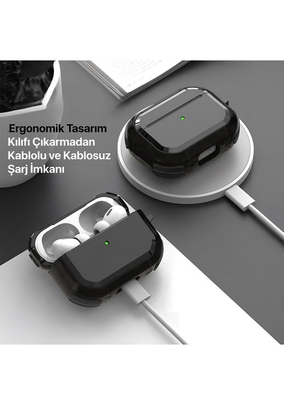 Airpods Pro 3 İle Uyumlu Armor Serisi Darbelere Karşı Ultra Güçlü Koruma Fiber Karbon Arka Tasa