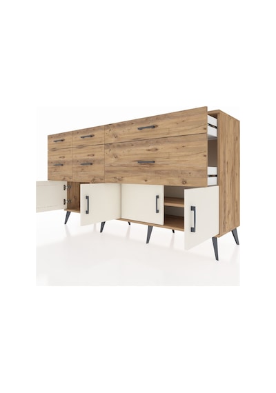 Kronos Konsol Tek Raflı 6 Çekmeceli 4 Kapaklı 176x59x99 Çam-aytaş Çam-aytaşı/çam