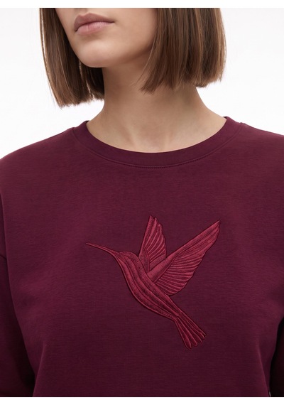 Fabrika Bordo Kadın Bisiklet Yaka Loose Fit Nakışlı Sweatshirt F6wl-swt0087