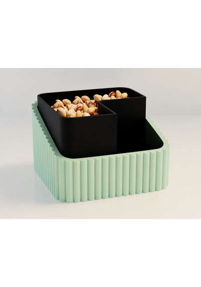3d Baskı Fıstık Kasesi - Çift Hazneli Kabuk Ayırıcı Sunum Kasesi - Mint Siyah Diğer